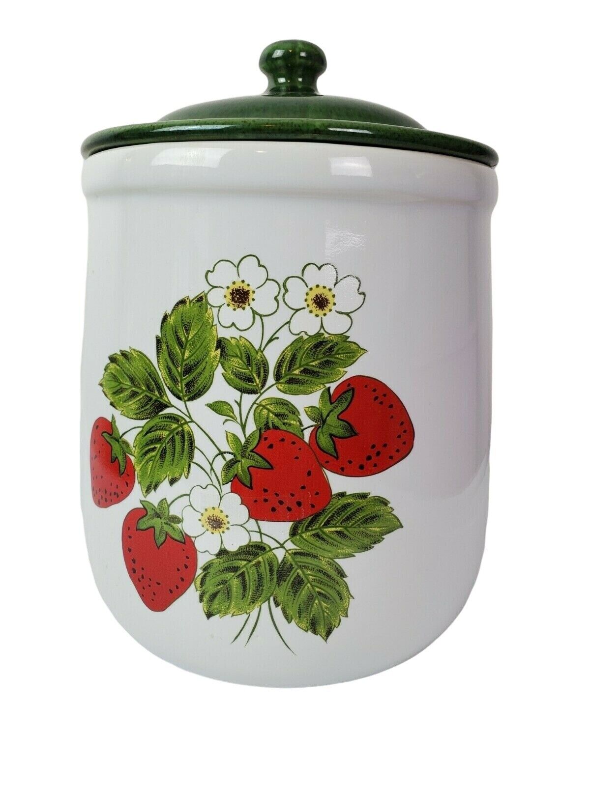 Vintage 1970's McCoy Pottery Strawberry Pattern Cookie Canister Jar Lid 8