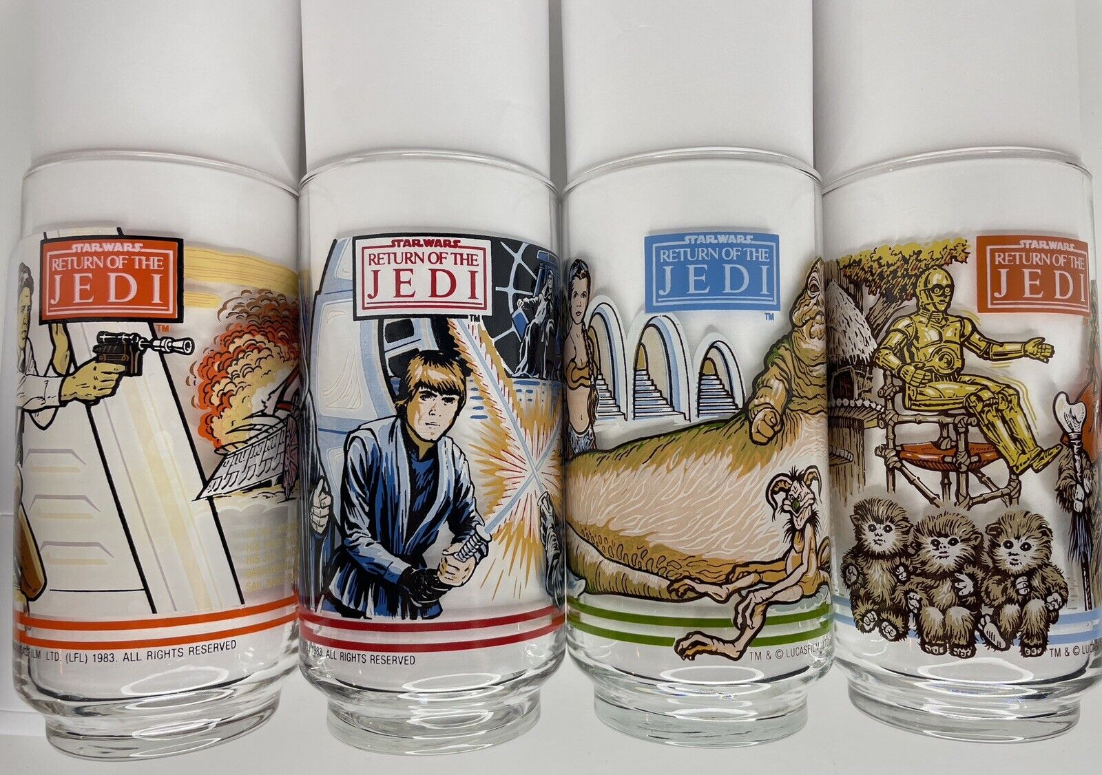 1983 Star Wars Return of the Jedi Burger King Glasses Complete Set of 4 