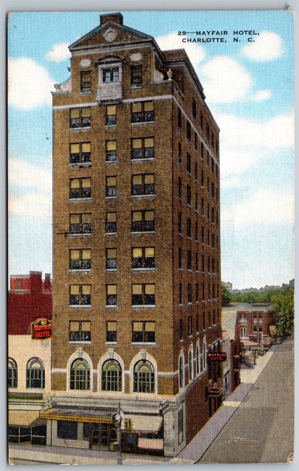 Vtg Charlotte North Carolina NC Mayfair Hotel 1950s View Linen Postcard