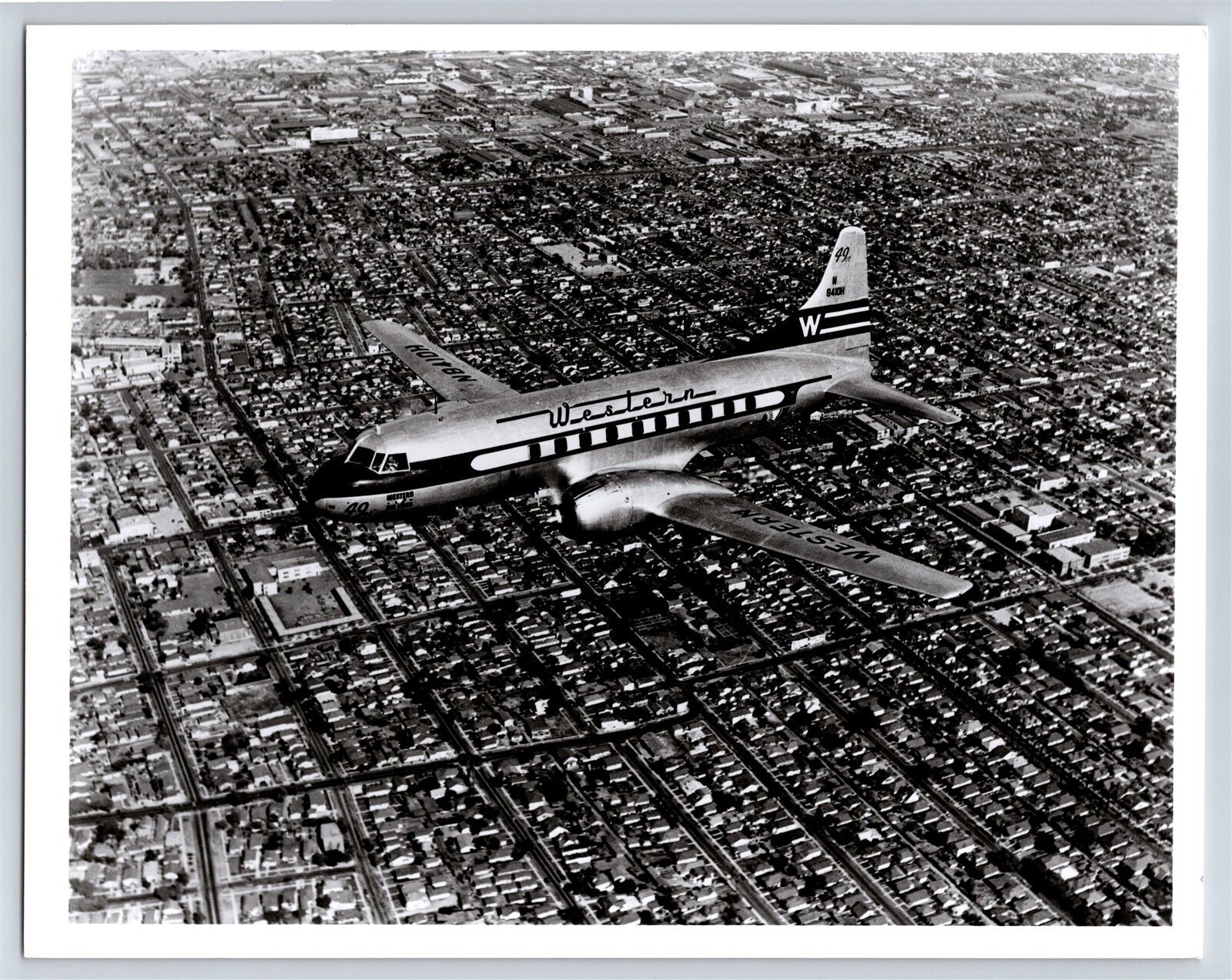 Aviation Airplane Western Airlines Convair 240 1948 Midair 8x10 B&W Photo C5