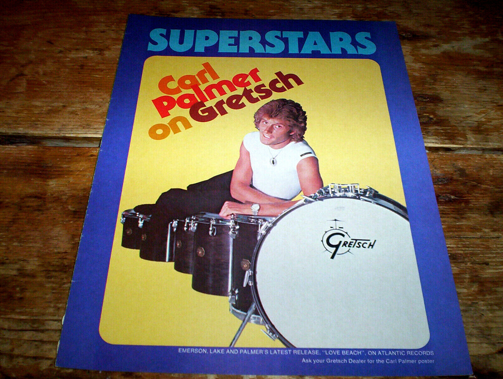 GRETSCH DRUMS ( CARL PALMER / elp ) 1970s U.S. Vintage magazine PROMO Ad NM-