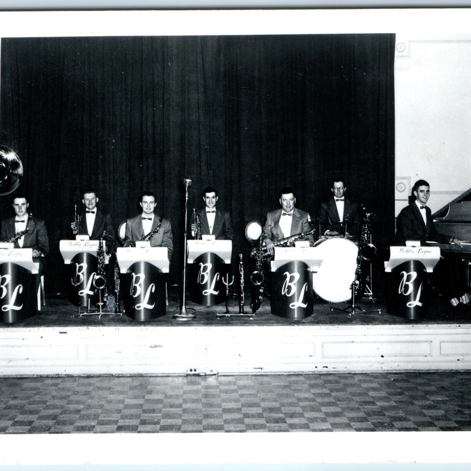 c1950s Bobby Layne Orchestra RPPC Indoor Theatre Music Event Radio Photo PC A256