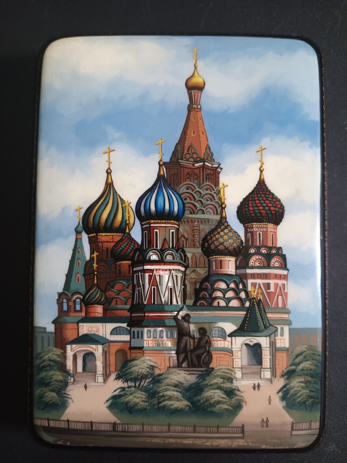 Russian Fedoskino Lacquer Box * St Basil Cathedral on Red Square