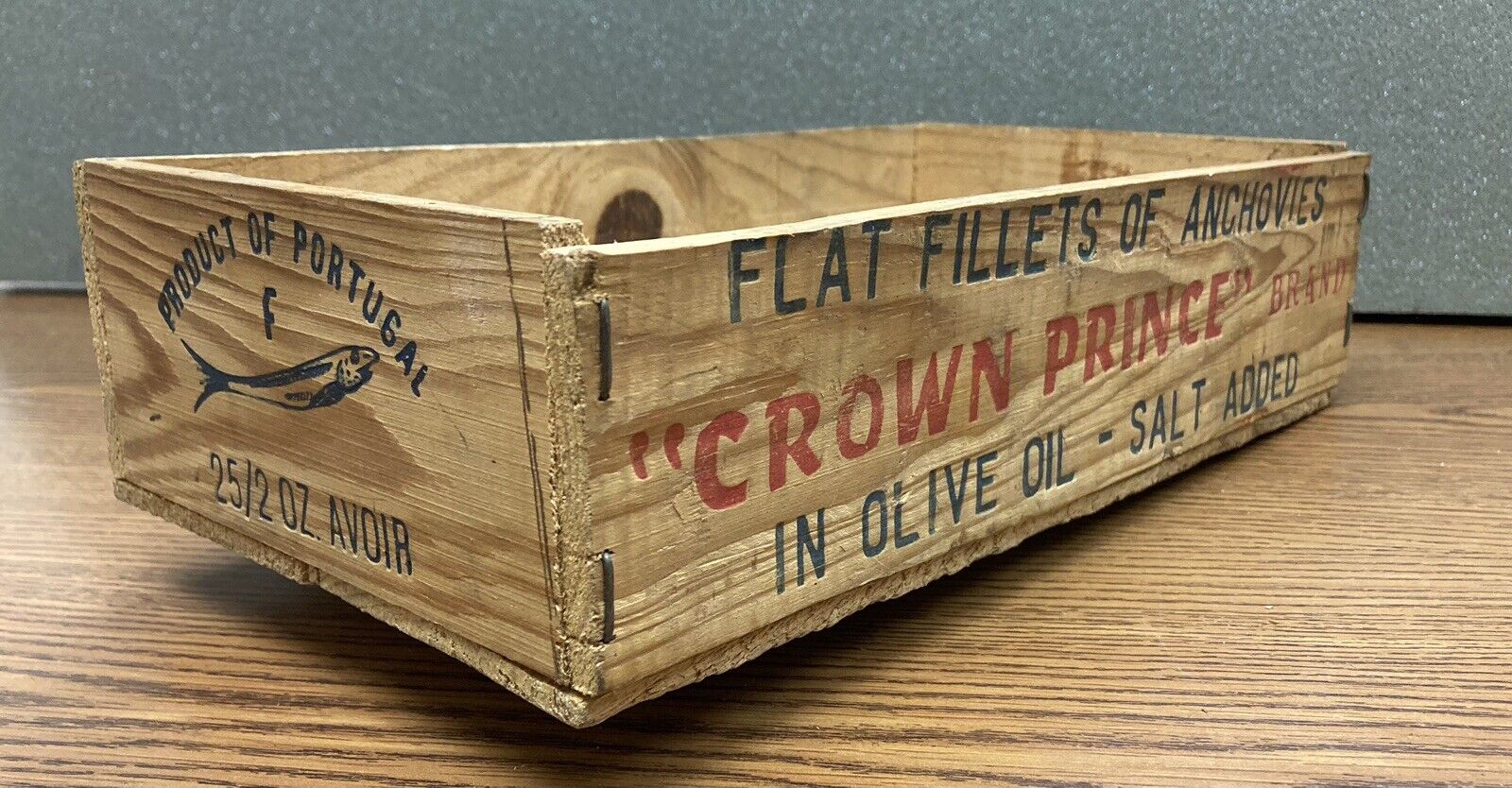 HARD TO FIND Vintage Crown Prince Brand Wood FLAT FILLETS OF ANCHOVIES Crate Box