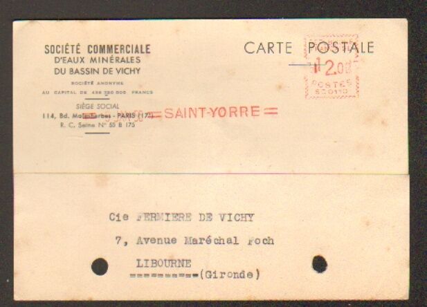 SAINT-YORRE (03) Société des EAUX de VICHY in 1956