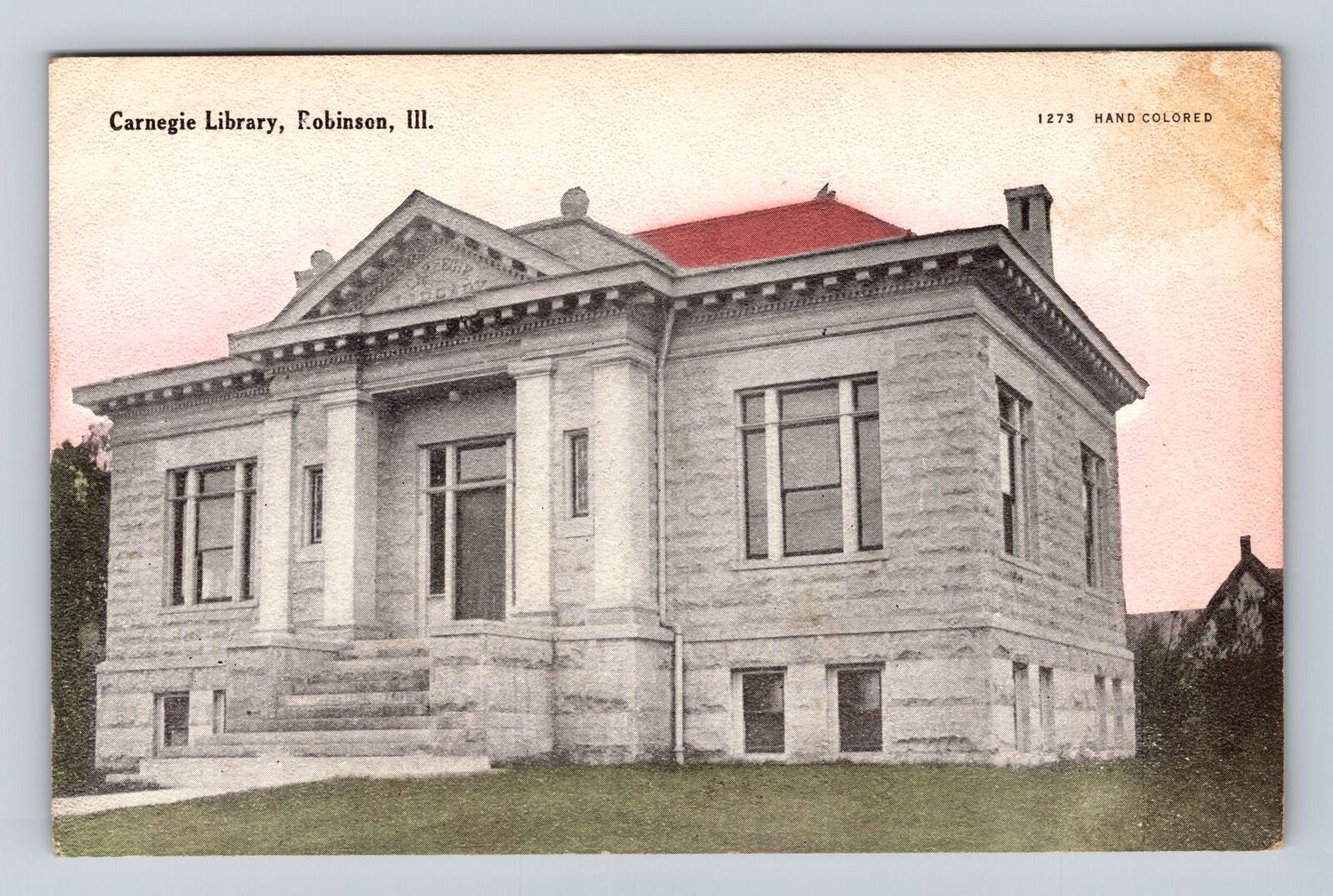 Robinson IL-Illinois, Carnegie Library, Antique Vintage Souvenir Postcard