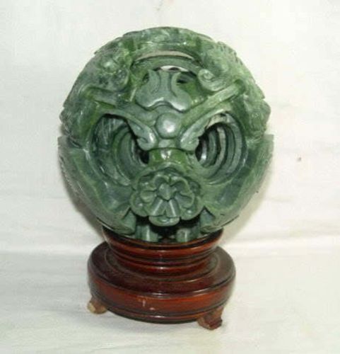 12cm-5th natural jade flower magic Puzzle Ball revolving stand Turn to good luck