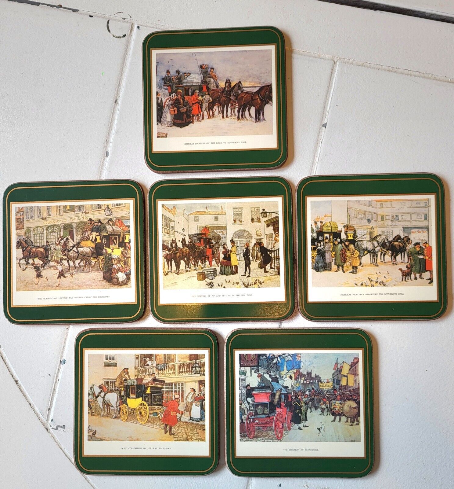 English Pimpernel Coasters Dickensian Scenes Set of 6 In Box Paperwork Included