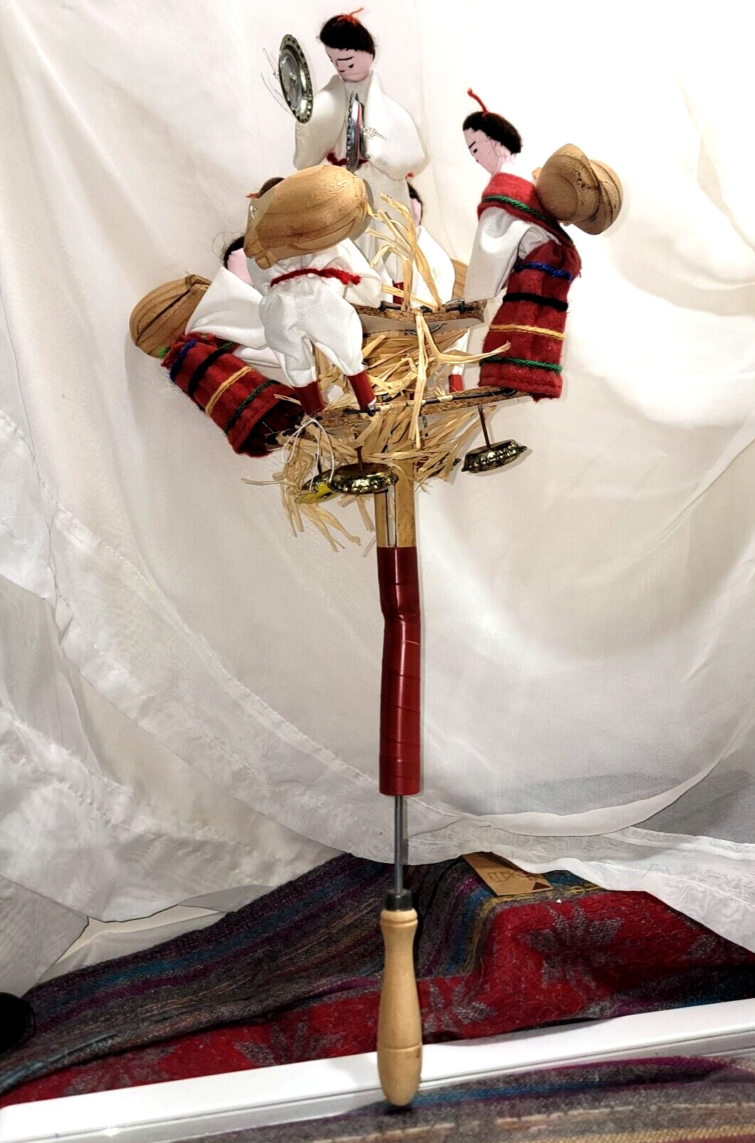 Large Spanish May Pole Percussion Dancers Marionette Hand Held Toy Hand Made