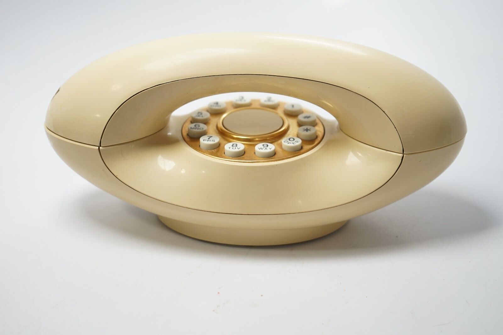 Vintage GENIE PHONE Push Button Telephone ATC TEIF 8300 Cream Beige Oval 1970s