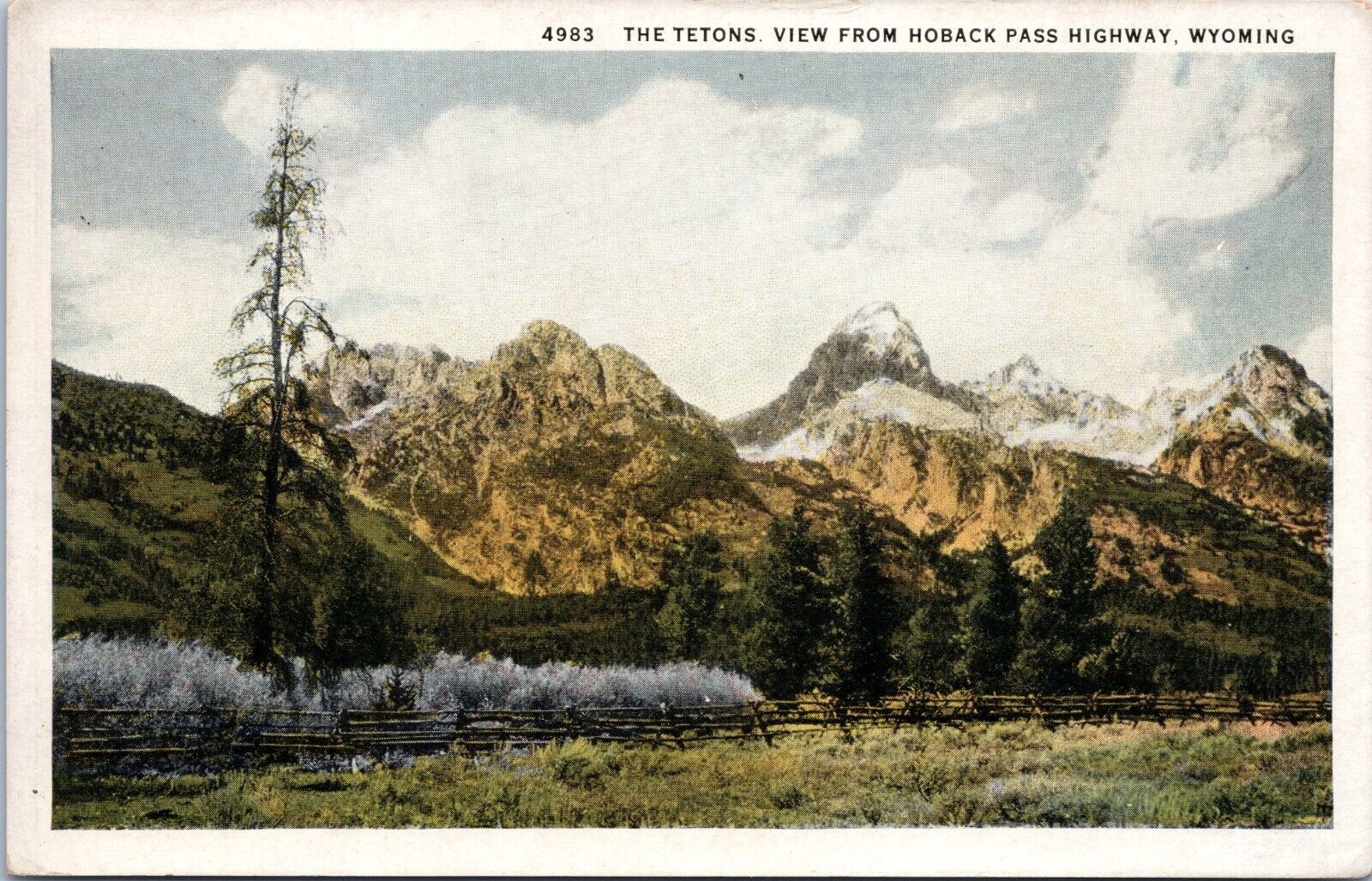 Tetons from Hoback Pass Highway, Wyoming - Vintage w/b Postcard - 1929