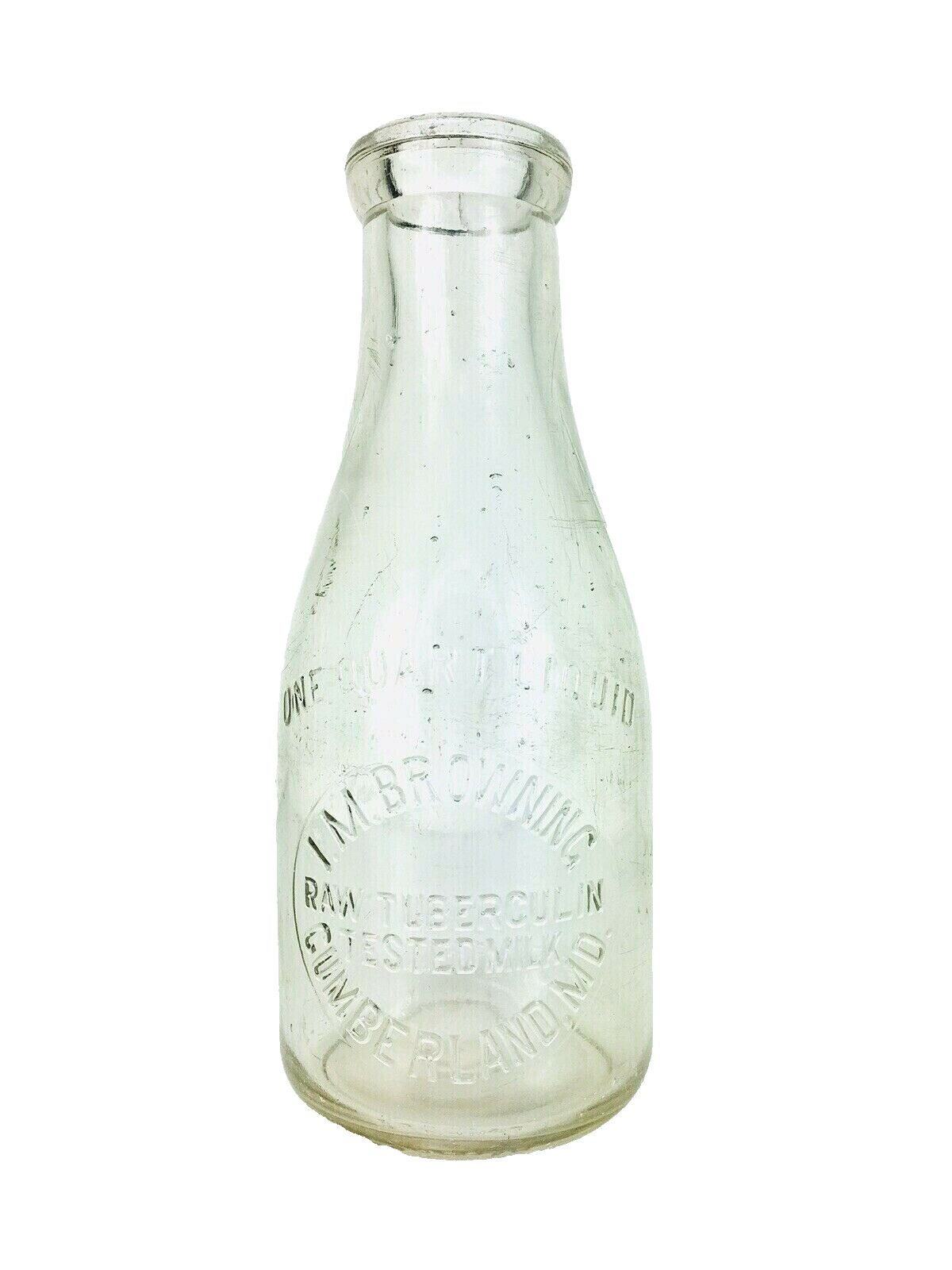 Vintage One Quart Glass Milk Bottle Raw Tuberculin Tested Cumberland MD RARE
