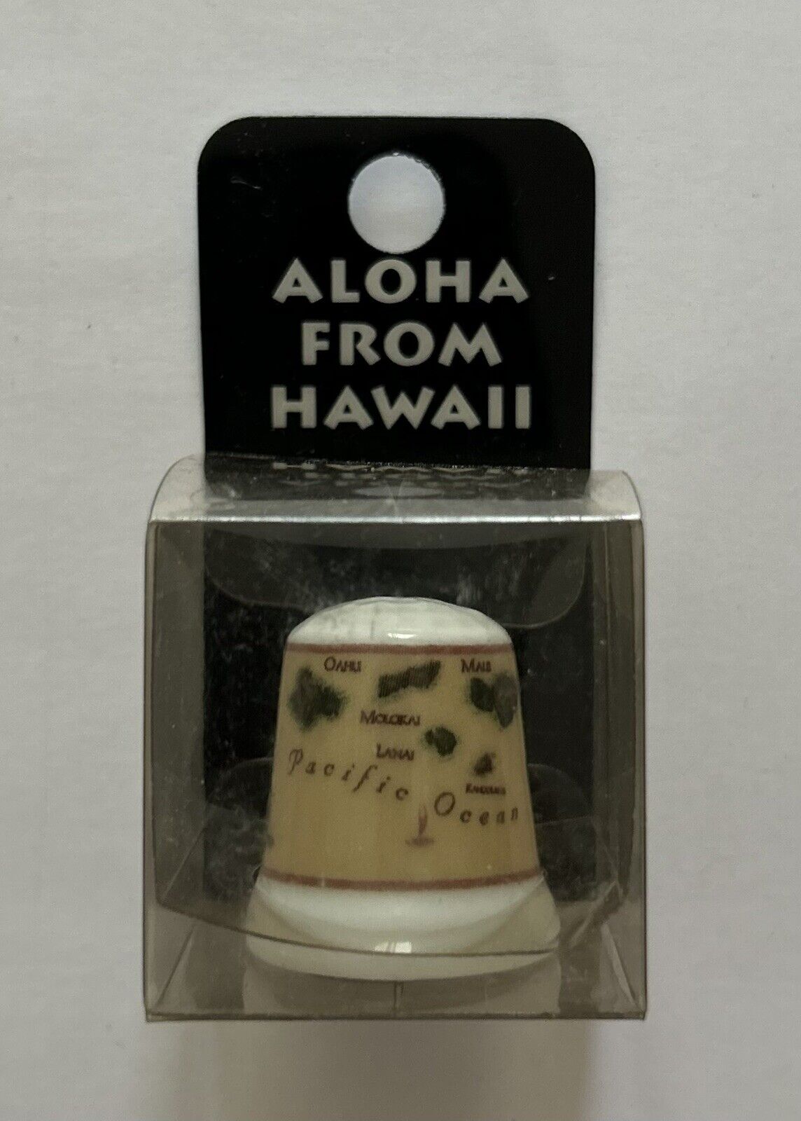 “Aloha From Hawaii” ~ Vintage ISLAND CHAIN SOUVENIR THIMBLE: New in Original Box