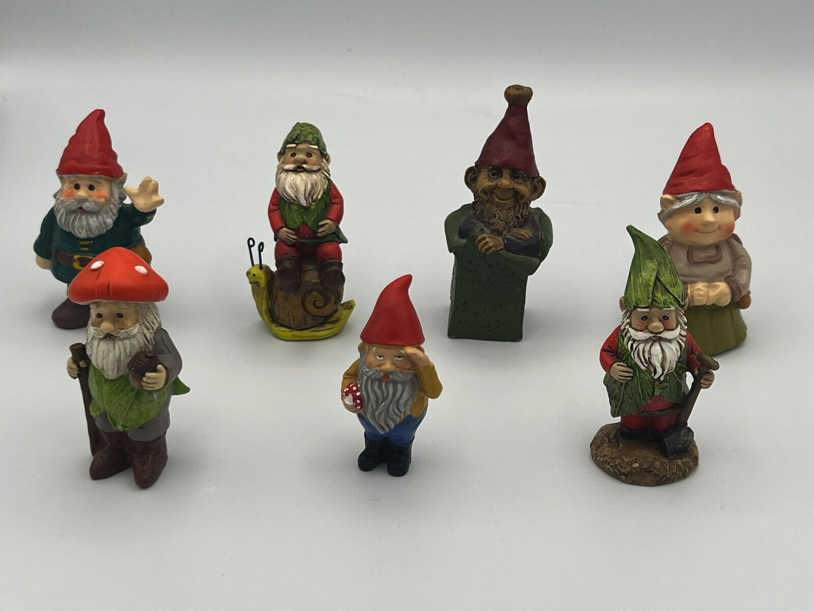Lot of 7 Miniature Gnomes Figures Colorful & Nicely Done