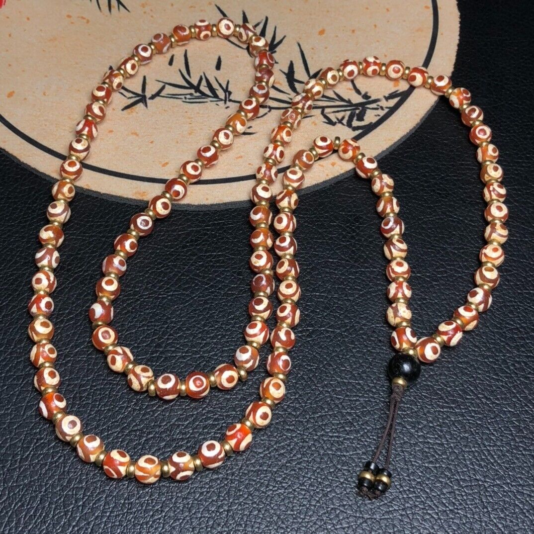 Tibetan Nepalese Himalayan Ancient Agate Old Dzi Talisman necklace Beads Amulet