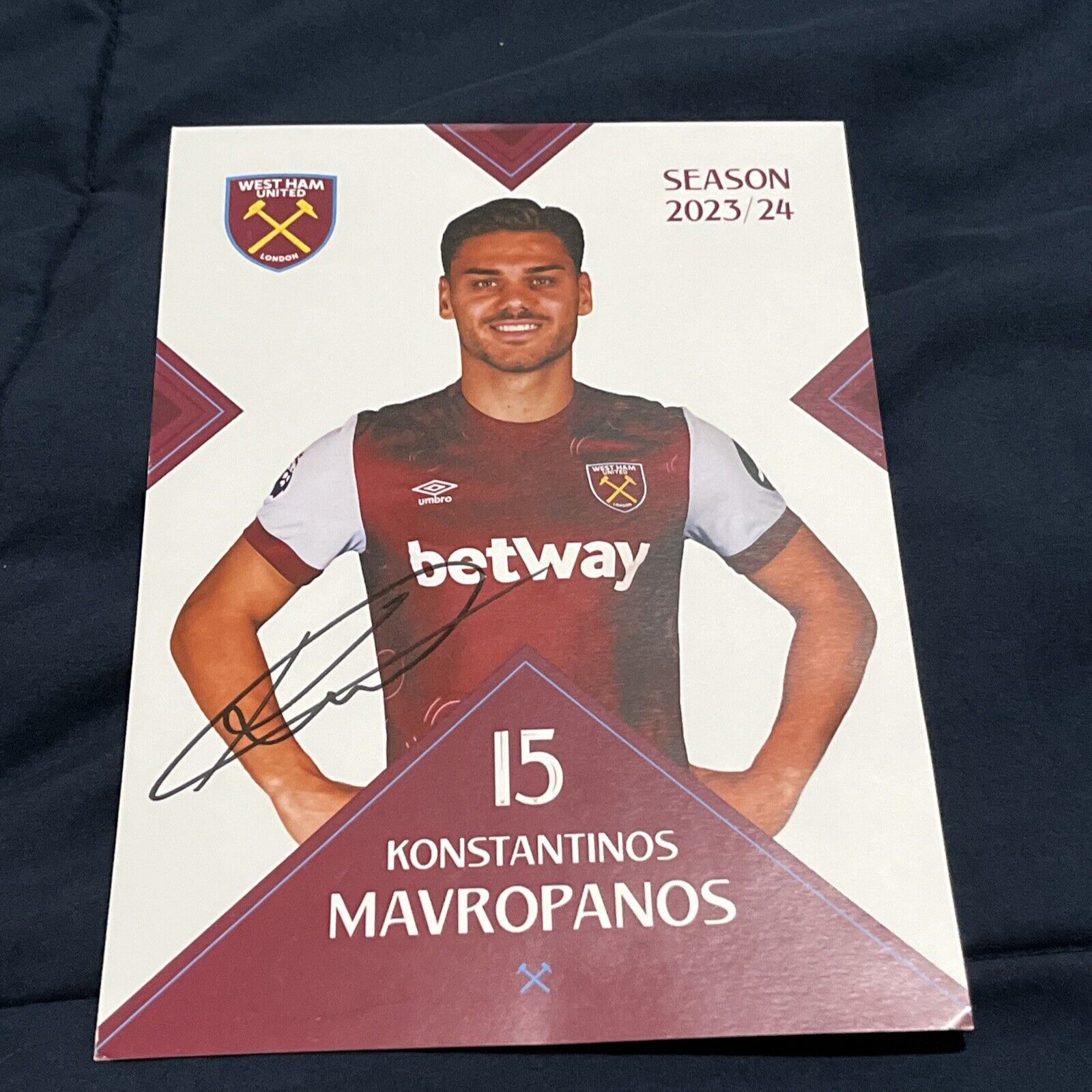 Konstantinos Mavropanos, Greece 🇬🇷 West Ham United 2023/24 hand signed