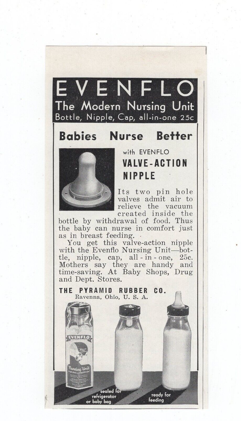 1938 Evenflo baby bottle  vintage print ad