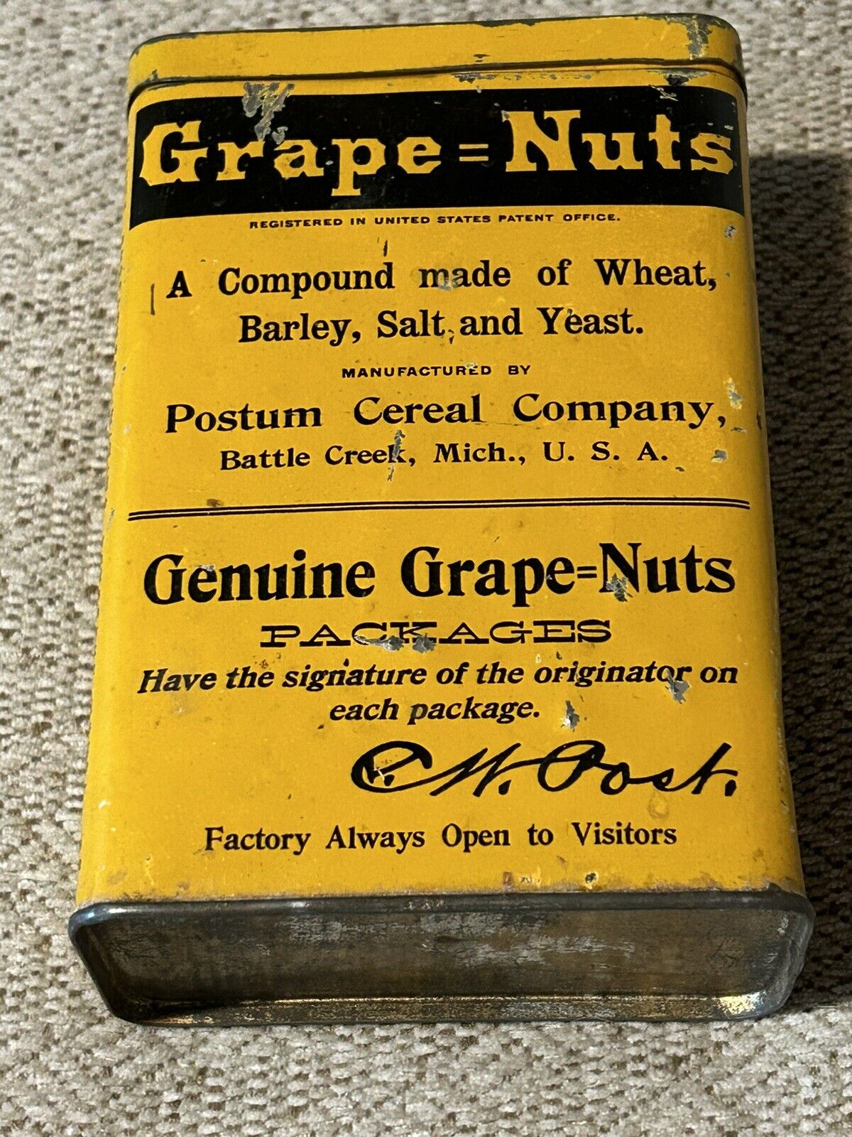 VINTAGE ORIGINAL GRAPE NUTS REFILL CEREAL CAN POSTUM CEREAL COMPANY