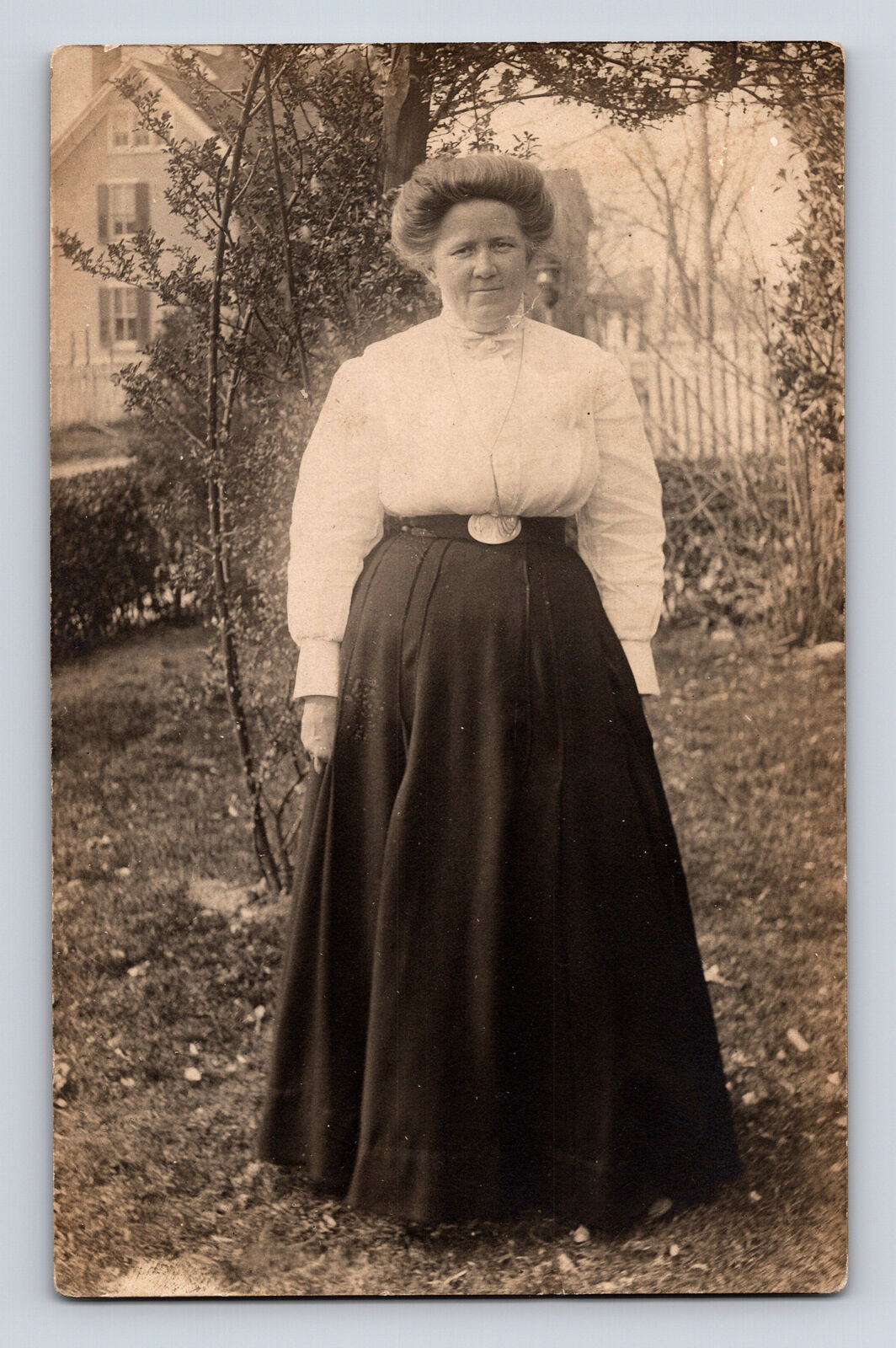 RPPC Outdoor Farmhouse Garden Portrait of Edwardian Era Woman Postcard