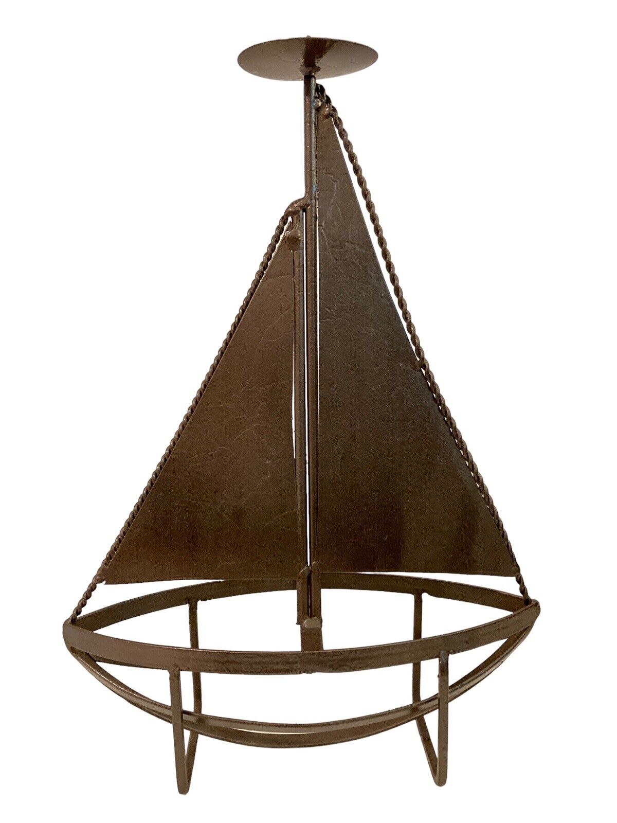 Vintage Metal Boat Sailboat Pillar Candle Holder Nautical Indoor Outdoor LARGE
