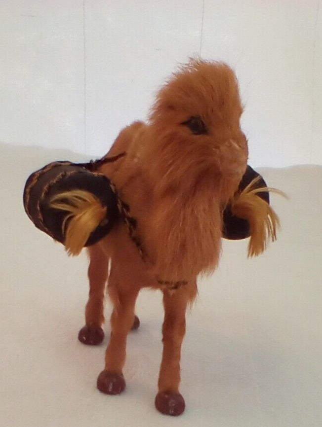 Camel/Dromedary Arabian Two Humps Fur Doll Figurine with Saddle Bags