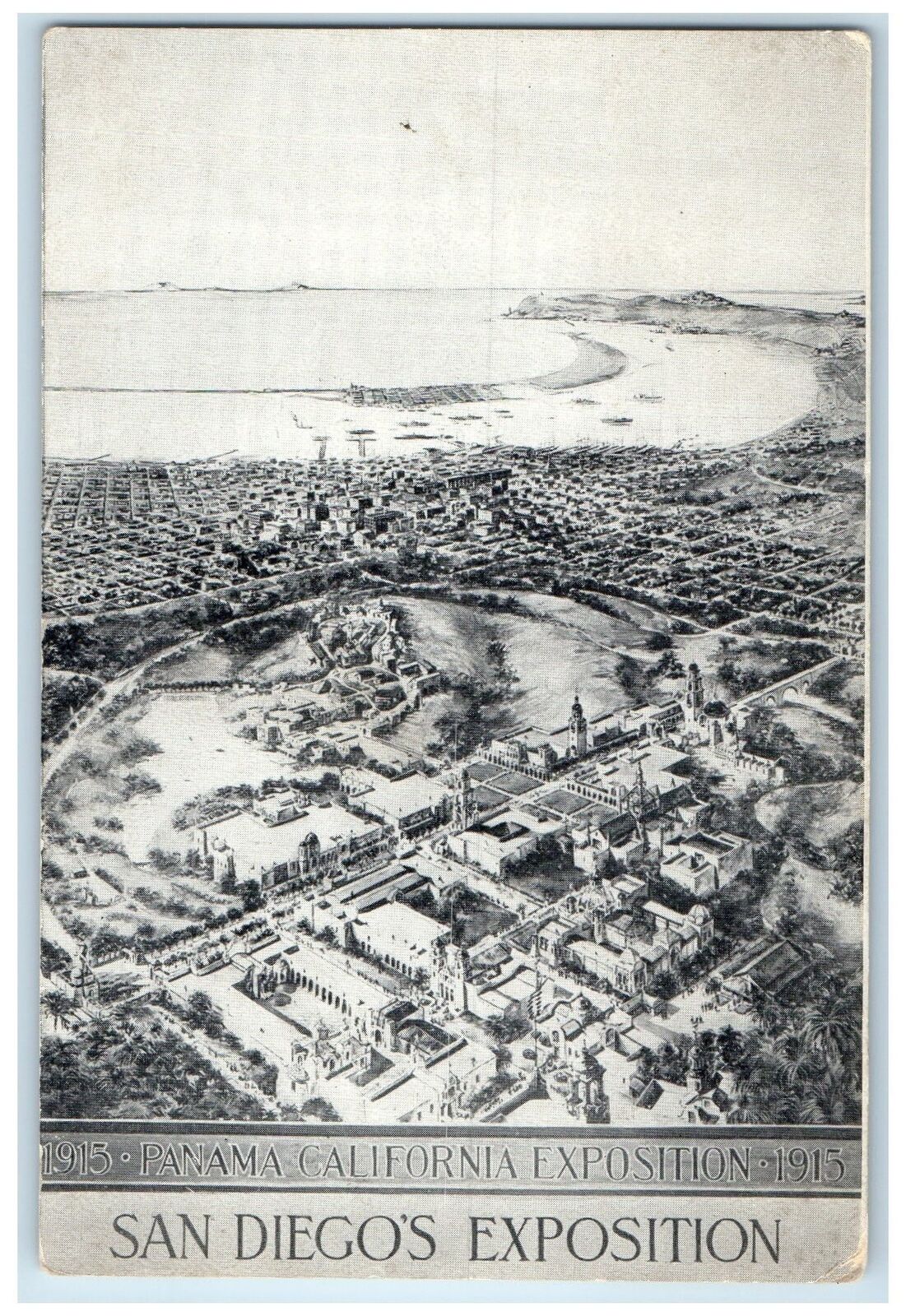 c1915 Aerial View The City & Bay Panama California Exposition San Diego Postcard
