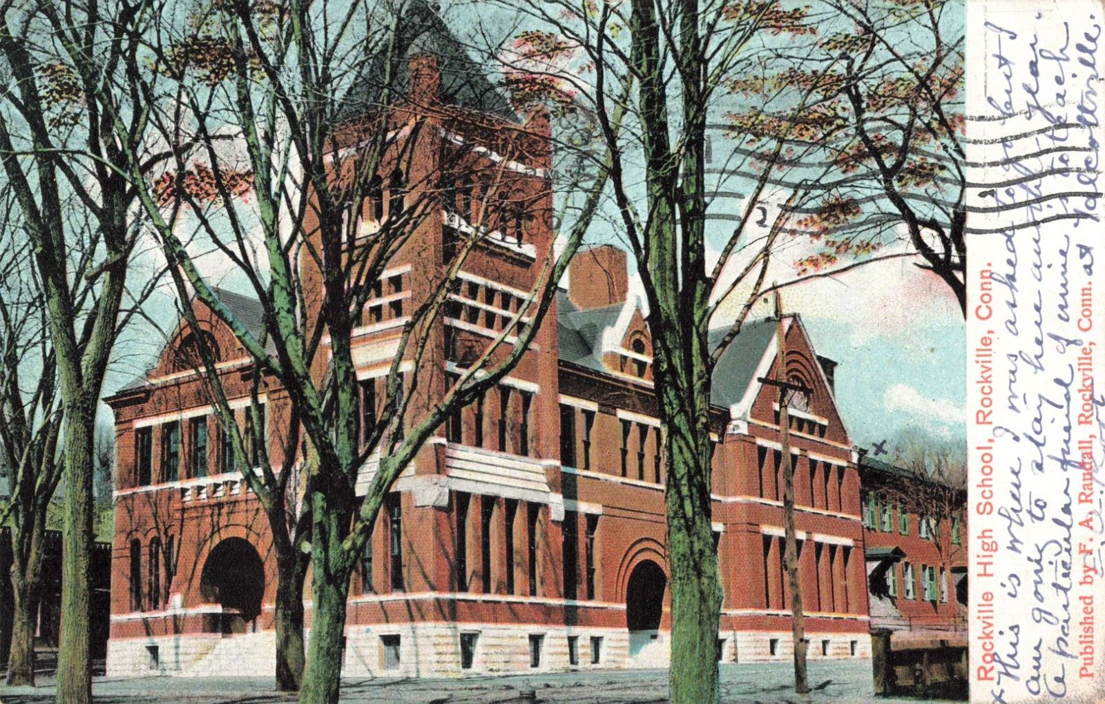 Rockville CT Connecticut, High School Building, Vintage Postcard