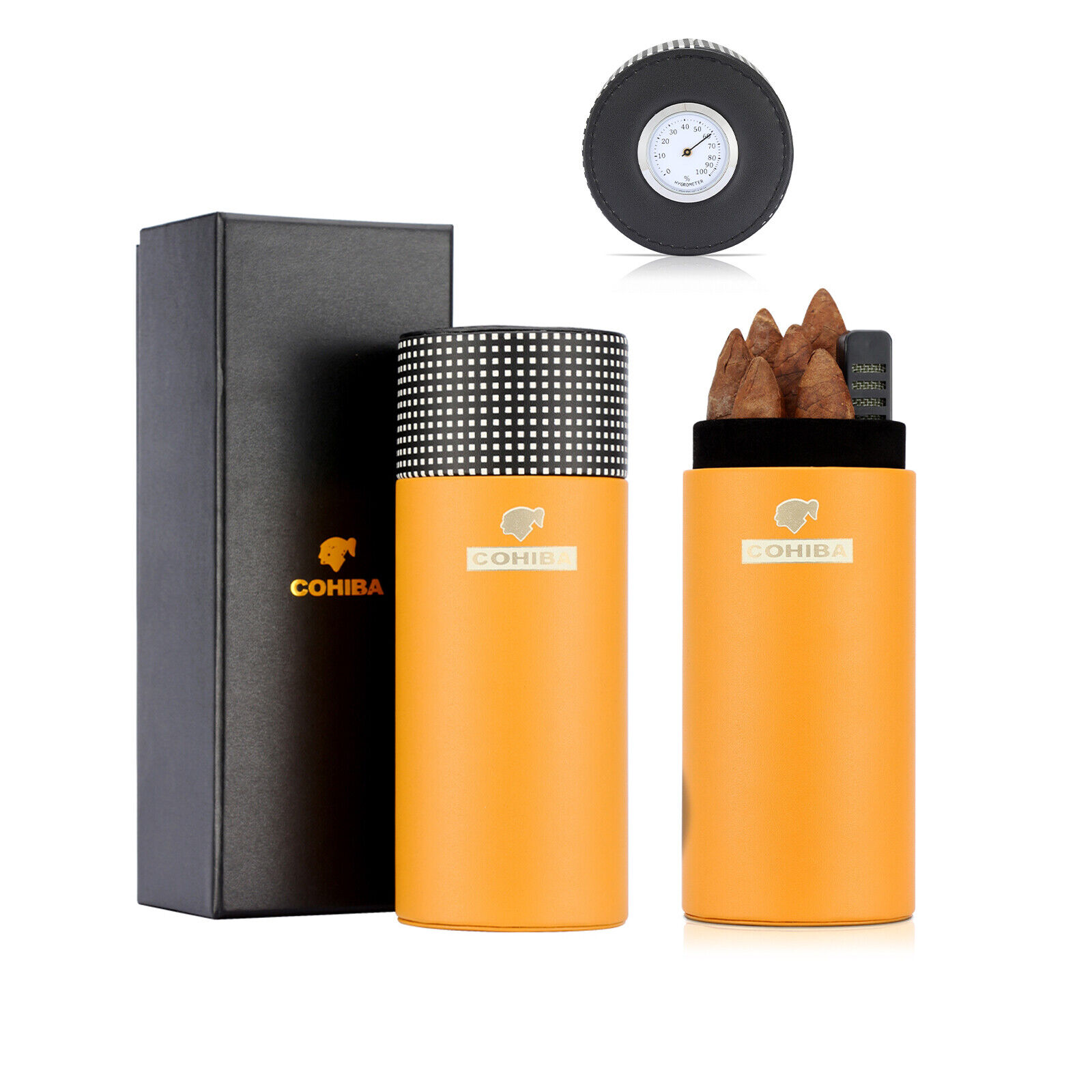 COHIBA Travel Cedar Wood Cigar Case Humidor Hygrometer Holder 4-6 Tubes Portable