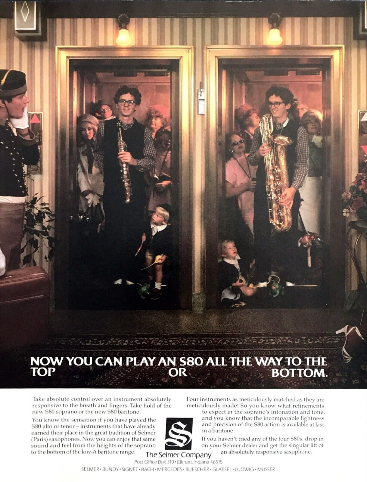 1983 Selmer S80 Soprano & S80 Baritone Paris Saxophones photo vintage print ad