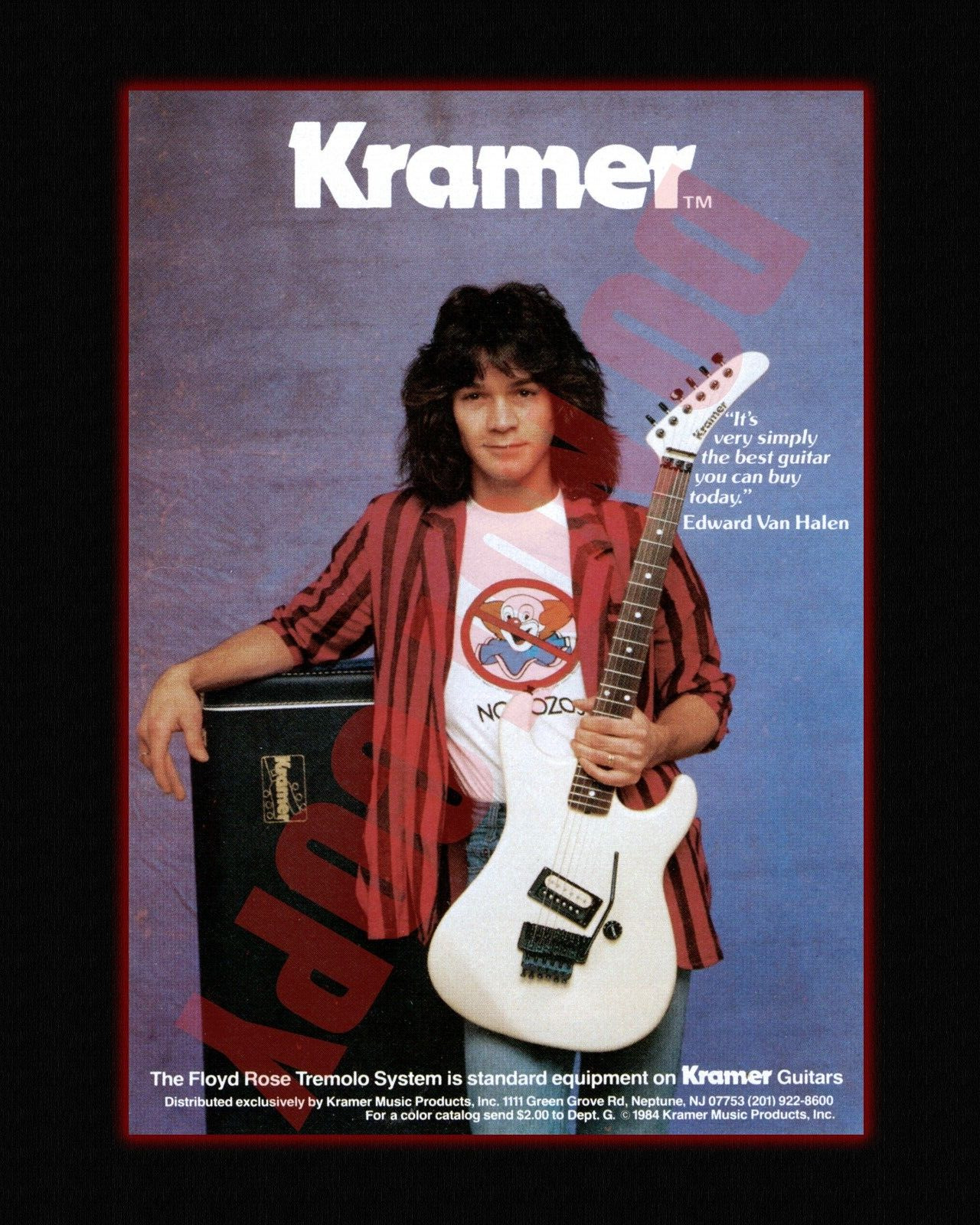 1980s EDDIE VAN HALEN No Bozo T Shirt Kramer Guitar Magazine Print Ad 8x10 Photo