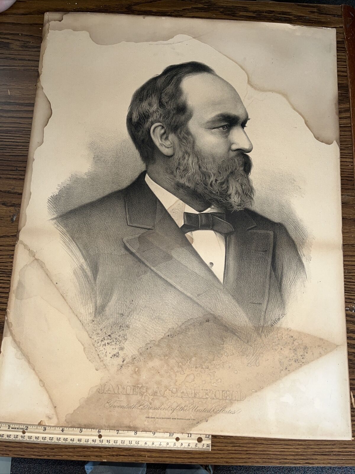 Antique President James Garfield WH Fowles JH Bufford’s Sons 20 x 26” Portrait