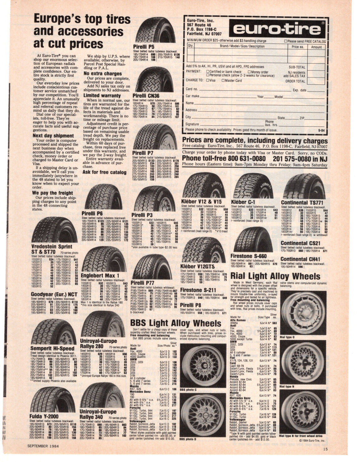 Euro-Tire BBS Rial Alloy Wheels Rims 1984 Vintage 2 Pg Print Ad Original