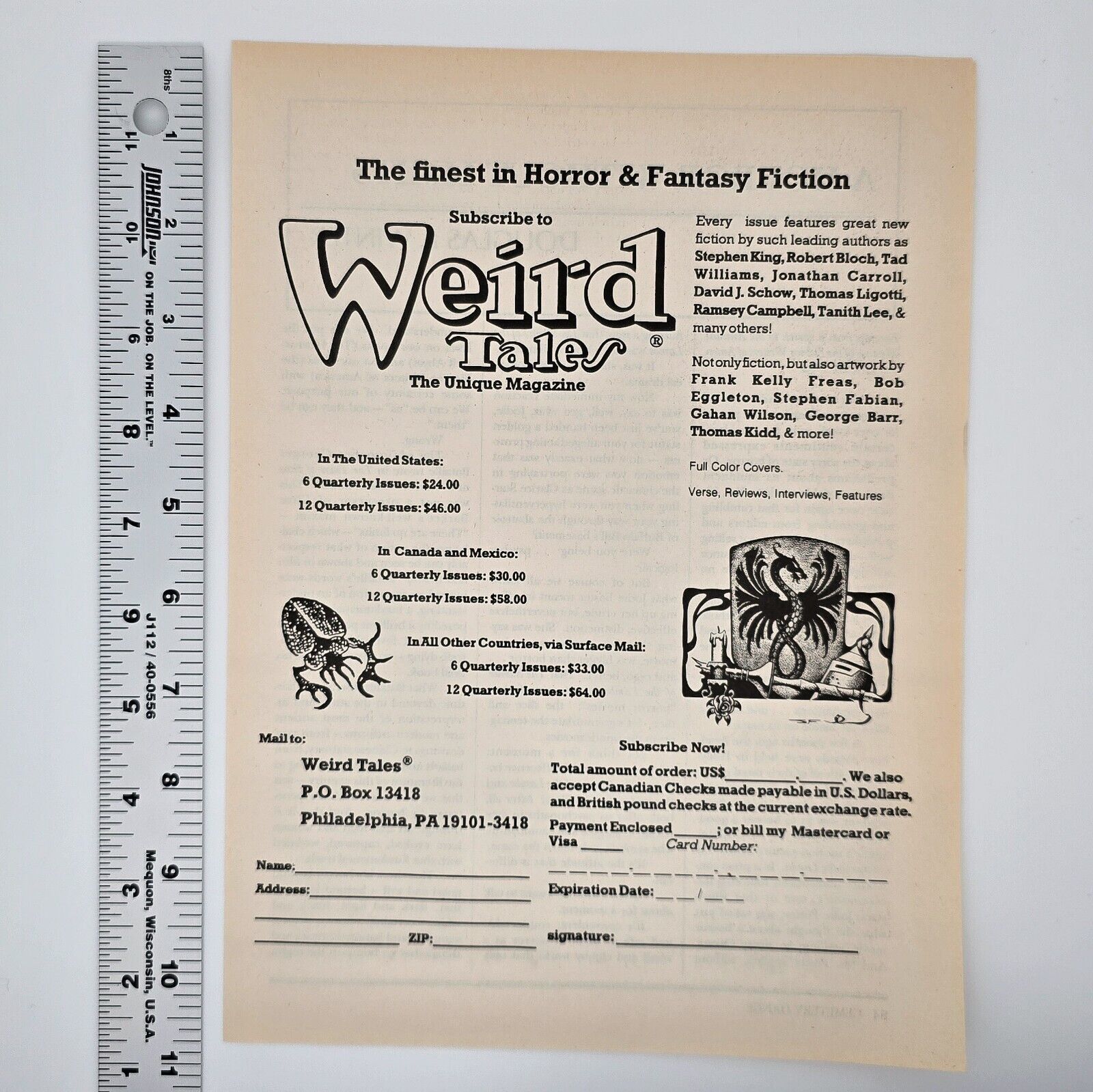 Weird Tales Vintage Print Ad HORROR Fantasy Stephen King Robert Bloch Tanith Lee