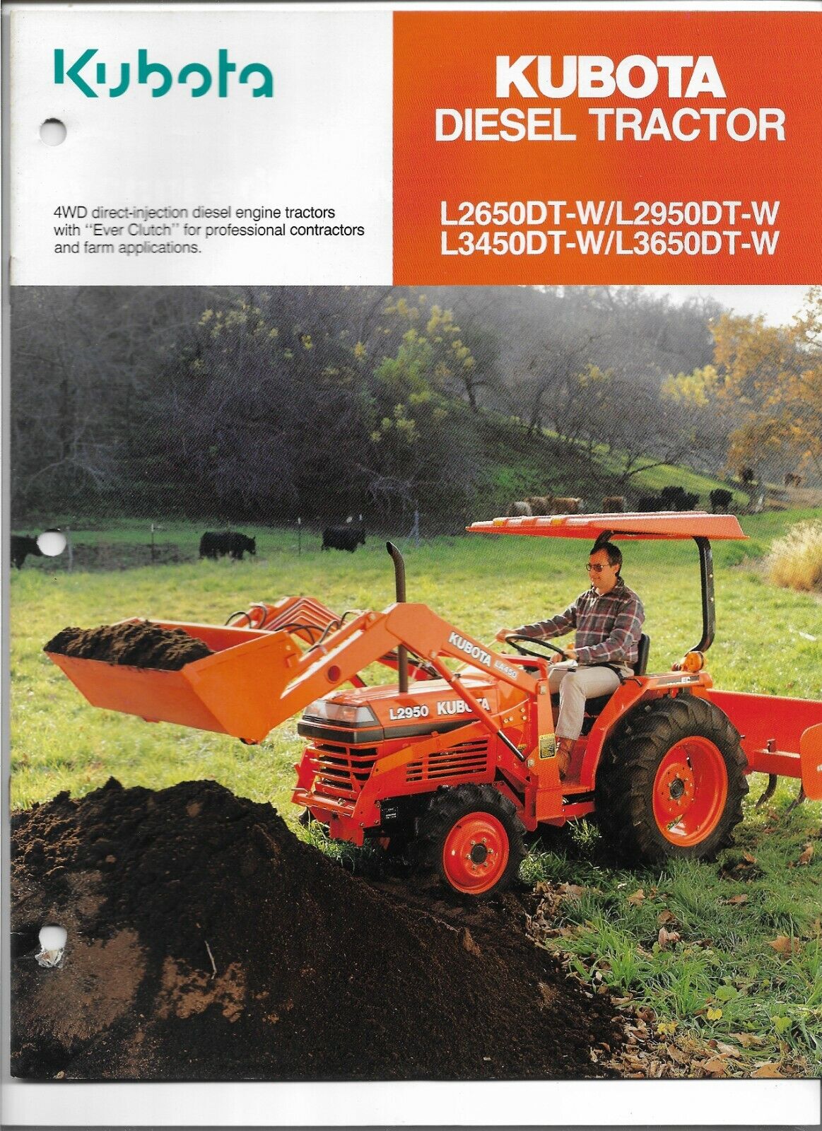 Kubota L2650DTW L2950DTW L3450DTW L3650DTW Diesel Tractor Sales Brochure 02/1990