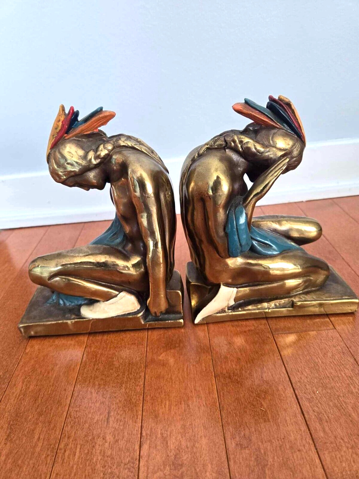 1920s ANTIQUE Native American Bronze-Clad Statue Bookends by Pompeian