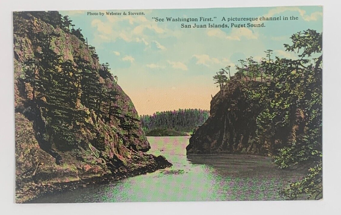 A Picturesque Channel in the San Juan Islands Puget Sound Postcard Unposted