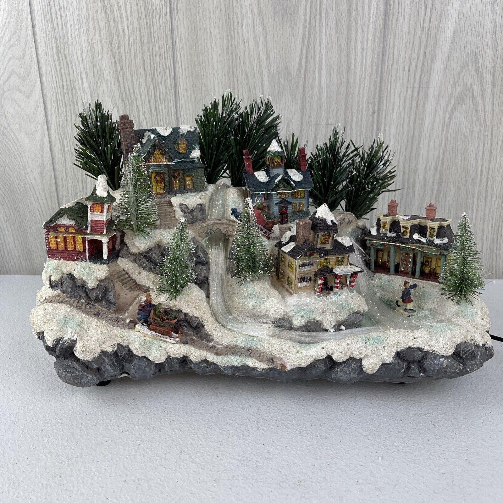 Christmas Village Fiber Optic Resin Sculpture By Puleo W/Box  Tested