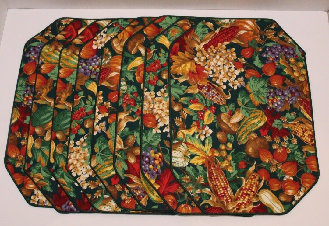 Suzanne Table Linens Placemat Set of 8 American Hunter Harvest Autumn Vtg 1990s