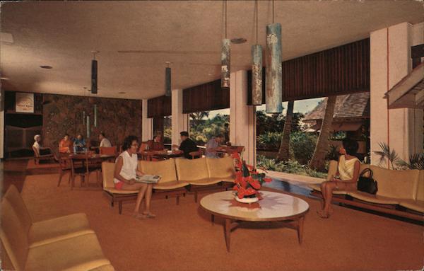 1965 Lihue,HI Guest Lobby Lounge,Kauai Surf Hotel,Kalapaki Beach Hawaii Postcard