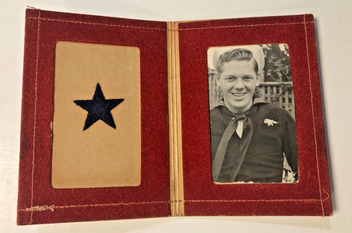 Vintage WWII Home front Son In Service Folding Felt Pocket Photo Frame - Navy