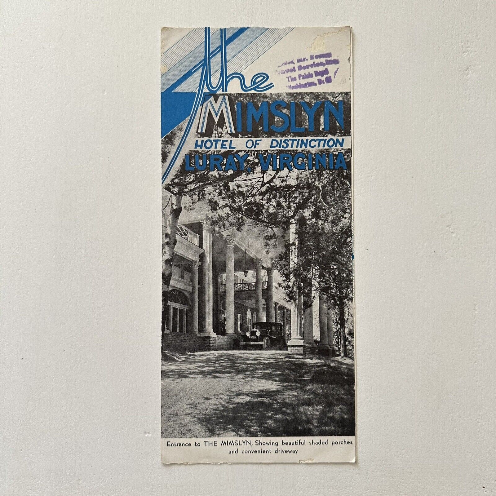Vintage Mimslyn Hotel Travel Brochure Luray Virginia Vacation Shenandoah