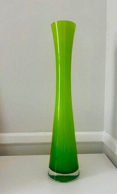 Vintage Lime Green Glass Vase MCM Style