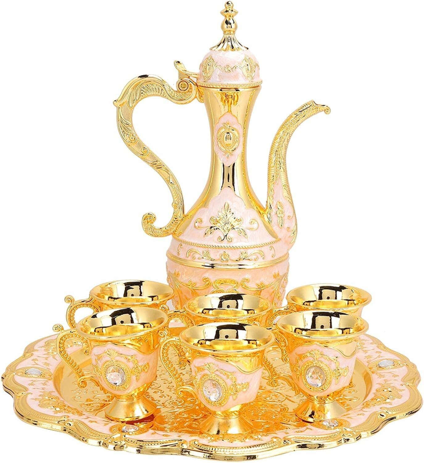 Vintage Turkish Coffee Pot Set ModelTea Flask Medium Tea Sets Teapot Tray 6 Cups