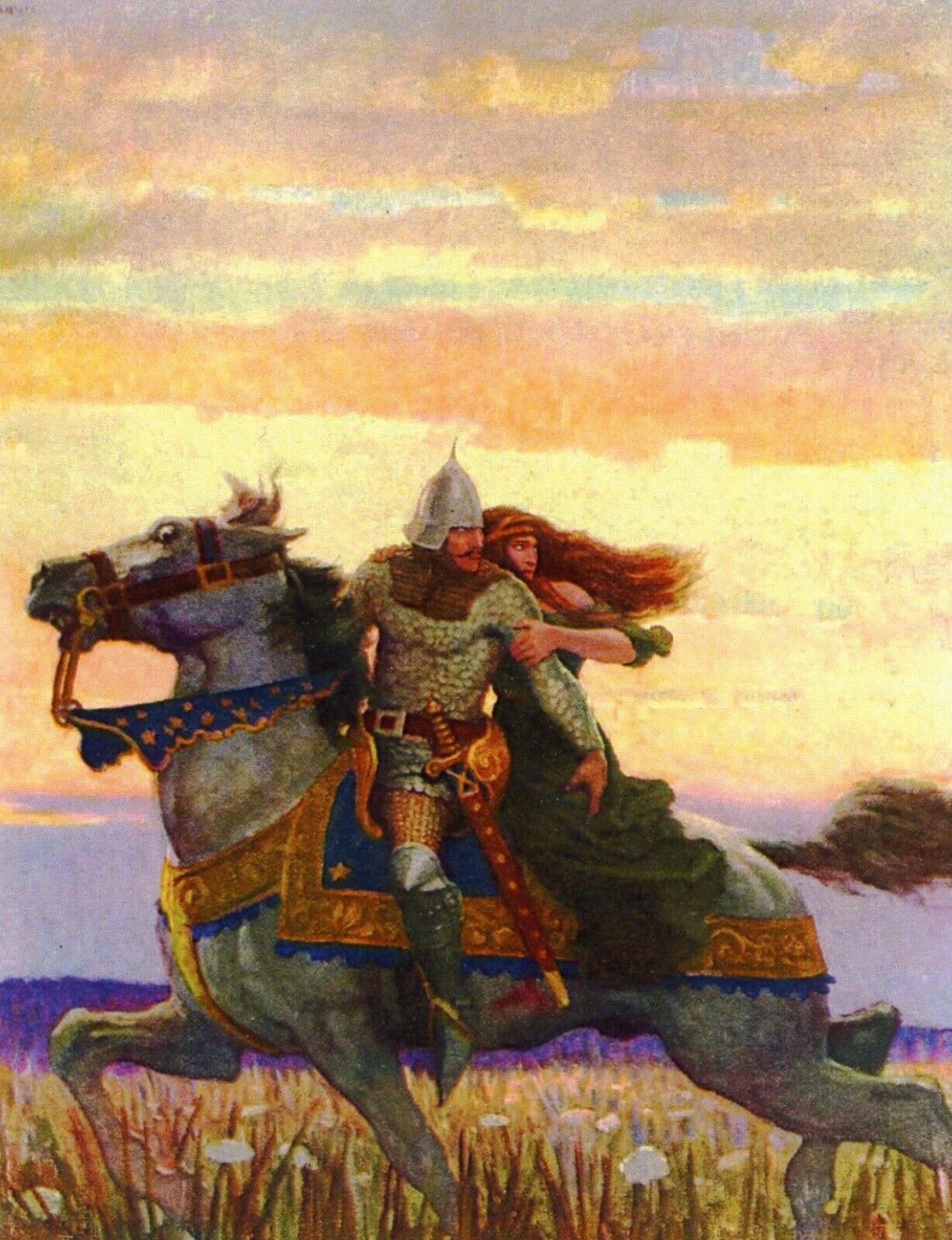Lancelot & Guinevere by Newell Convers Wyeth (American, 1882-1945) --POSTCARD