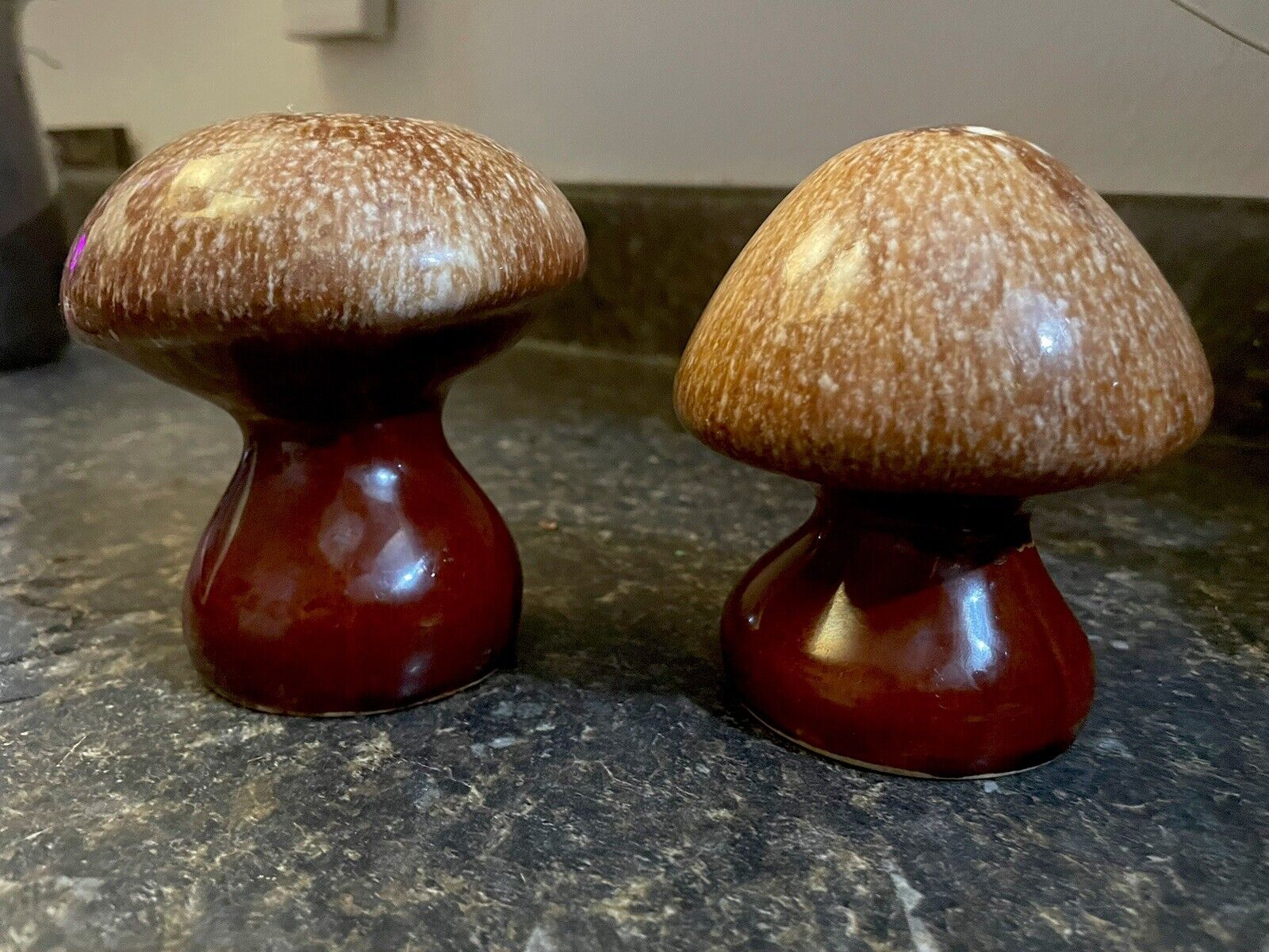 Vintage Large Brown Ceramic Mushroom Salt and Pepper Shakers