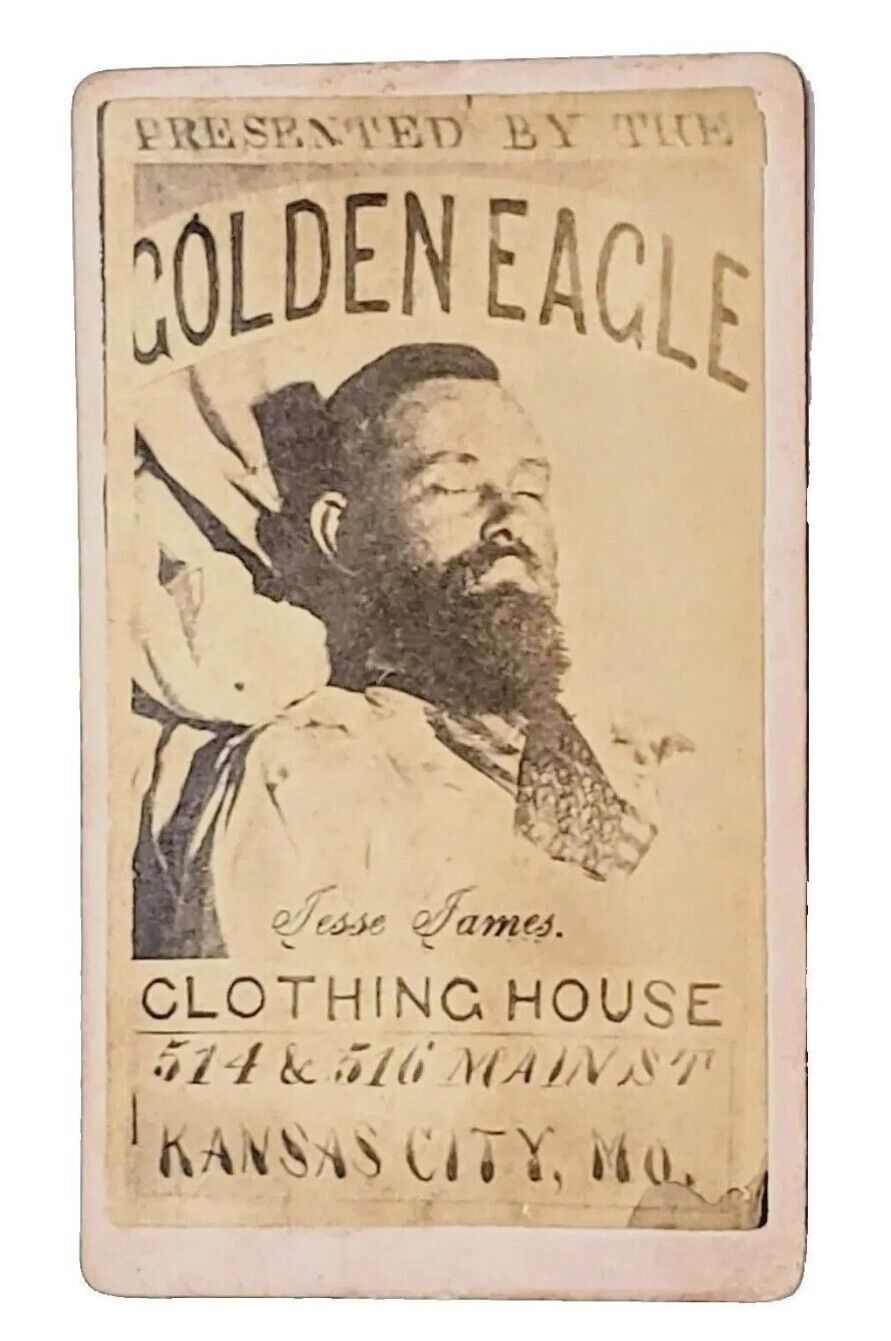 Rare 1880's Jesse James Death Photo Golden Eagle Clothing CDV Advertising Card