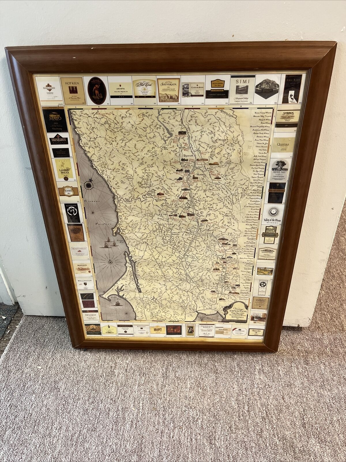 Framed Vintage Expedition Sonoma California Winery Trail Map 2005 MMV Wine