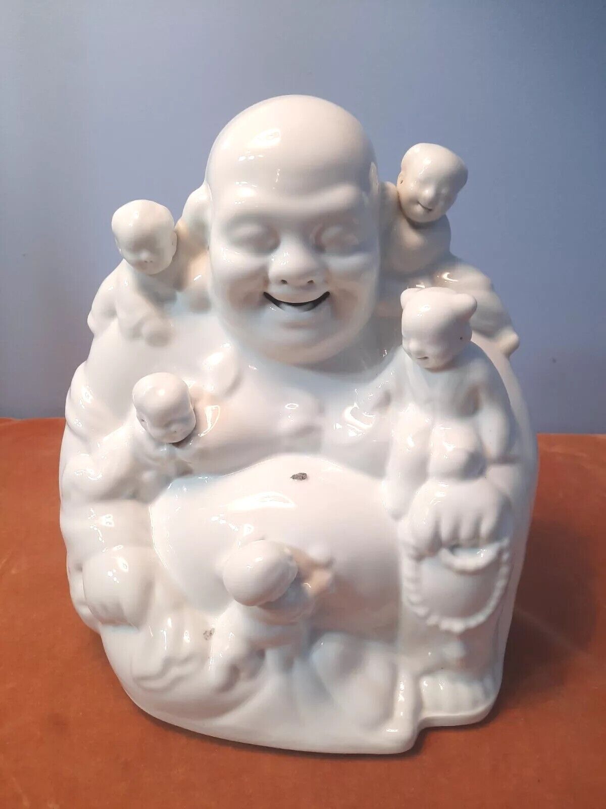 Jingdezhen chinese Launghing Budai with 5 children white porcelain bottom marked