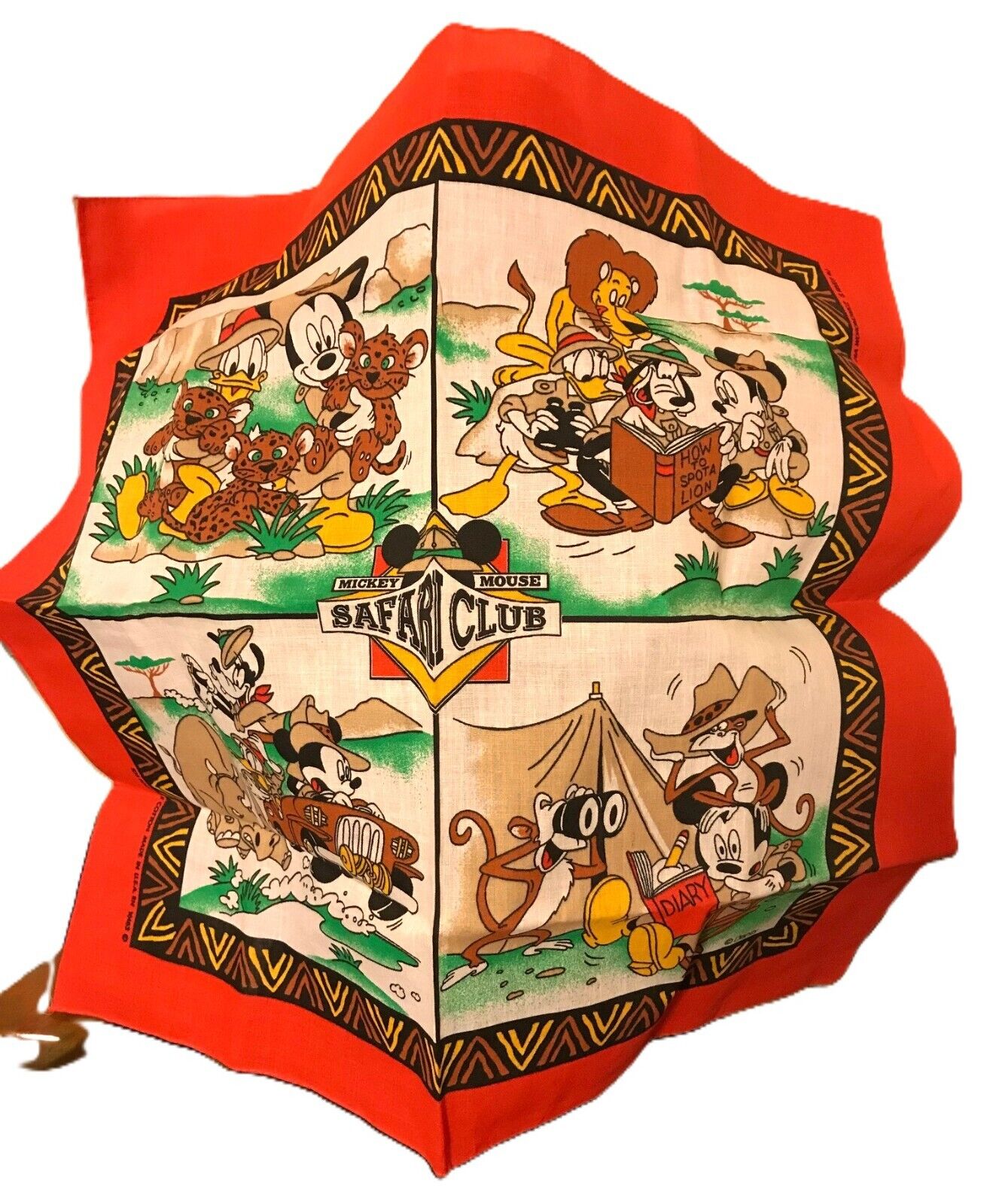 Vintage Walt Disney Mickey Mouse Safari Club Bandana Handkerchief, NWT