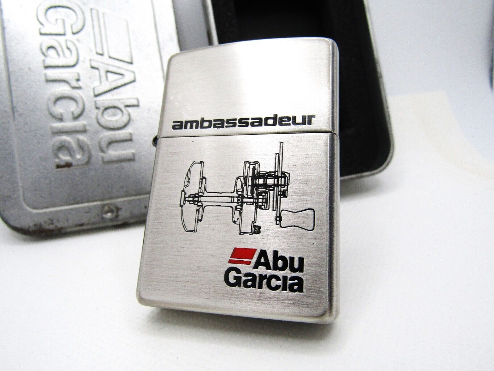 Abu Garcia Ambassader Engraved Zippo 1997 MIB Rare